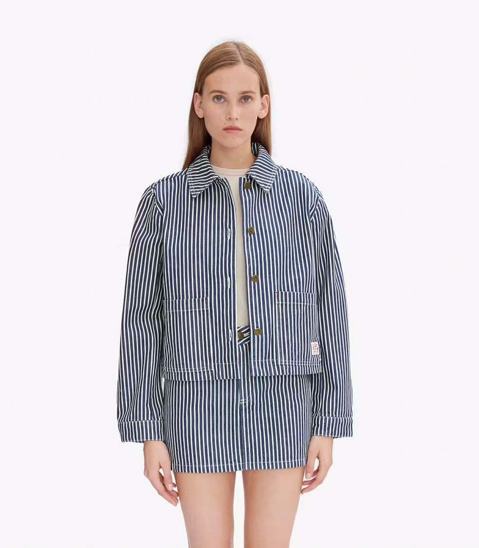 A.P.C. Blue And White Striped Heavyweight Cotton Jacket