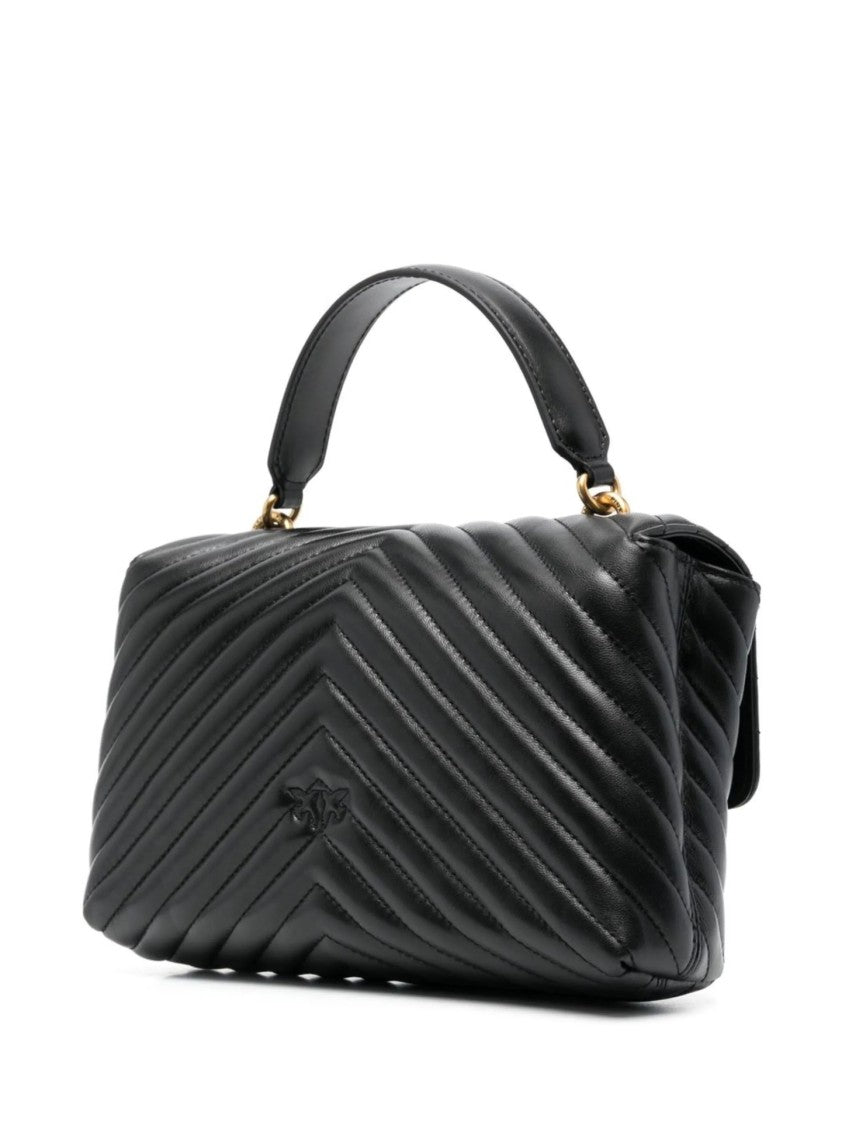 Pinko Quilted Black Handbag With Gold Emblem