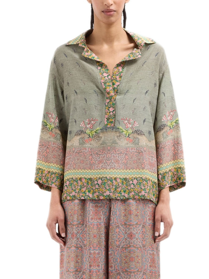 Pierre-Louis Mascia V-Neck Floral Print Relaxed Fit Shirt With Vintage Accents