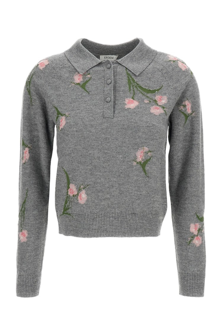 Erdem Floral Pattern Merino Wool Polo Jumper