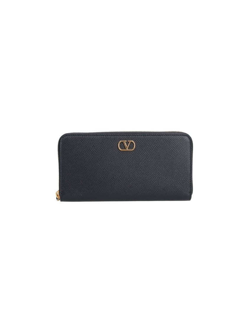 Valentino Garavani Black Vlogo Signature Zip Leather Wallet