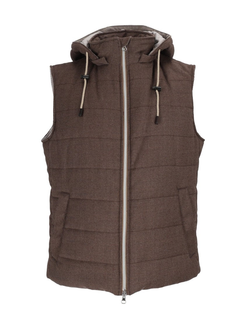 Brando-Lubiam Sleeveless Quilted Vest With Adjustable Hood And Front Zipper Closure
