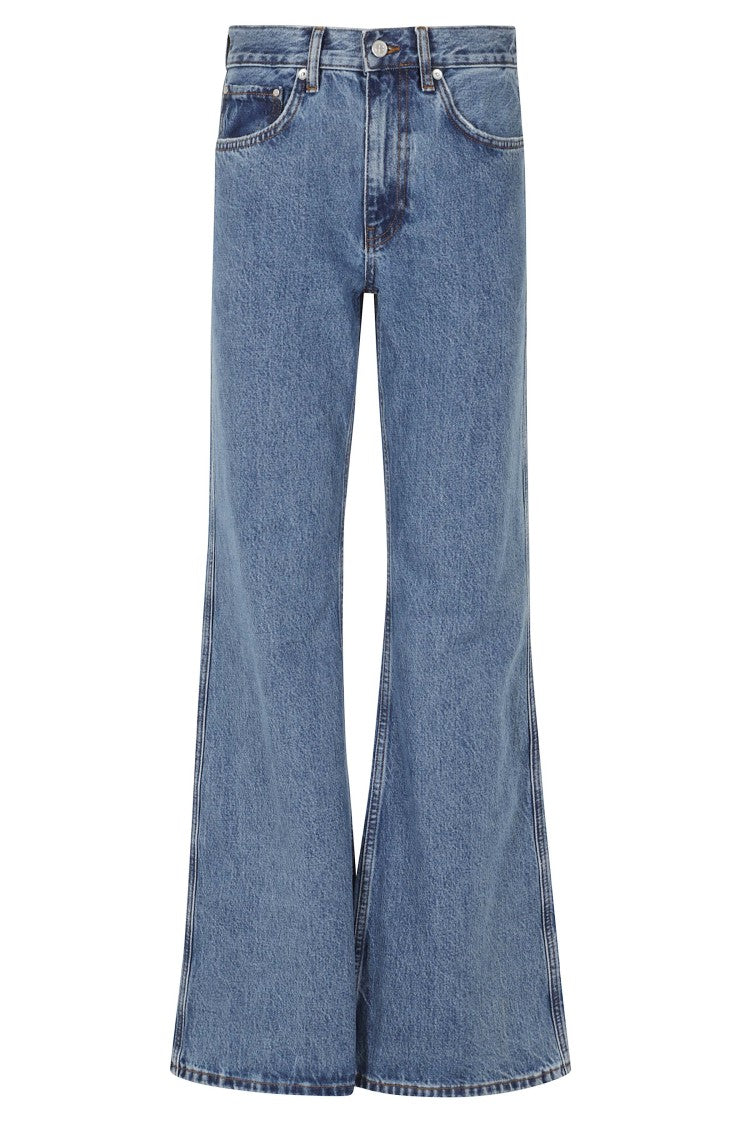Anine Bing Blue Wtatt High-Rise Cotton Wide-Leg Jeans