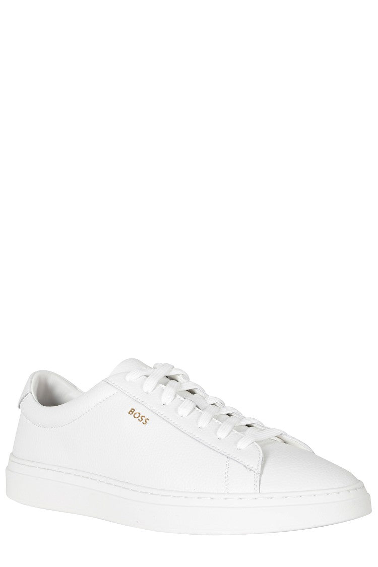 Boss White Grained Leather Low-Top Sneakers