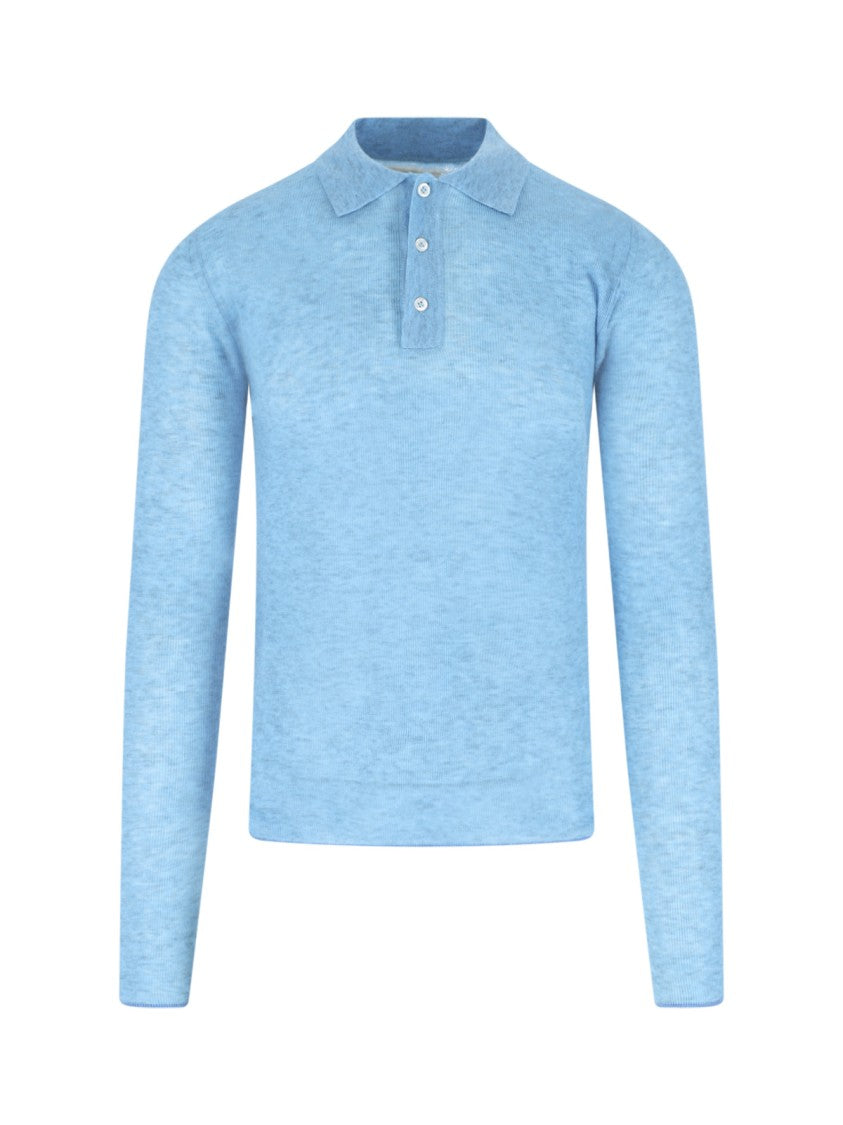 Erl Heathered Blue Long Sleeve Polo Shirt