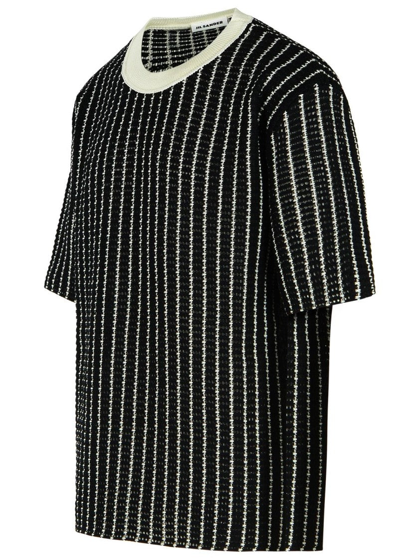 Jil Sander 'Crochet' Black Cotton T-Shirt