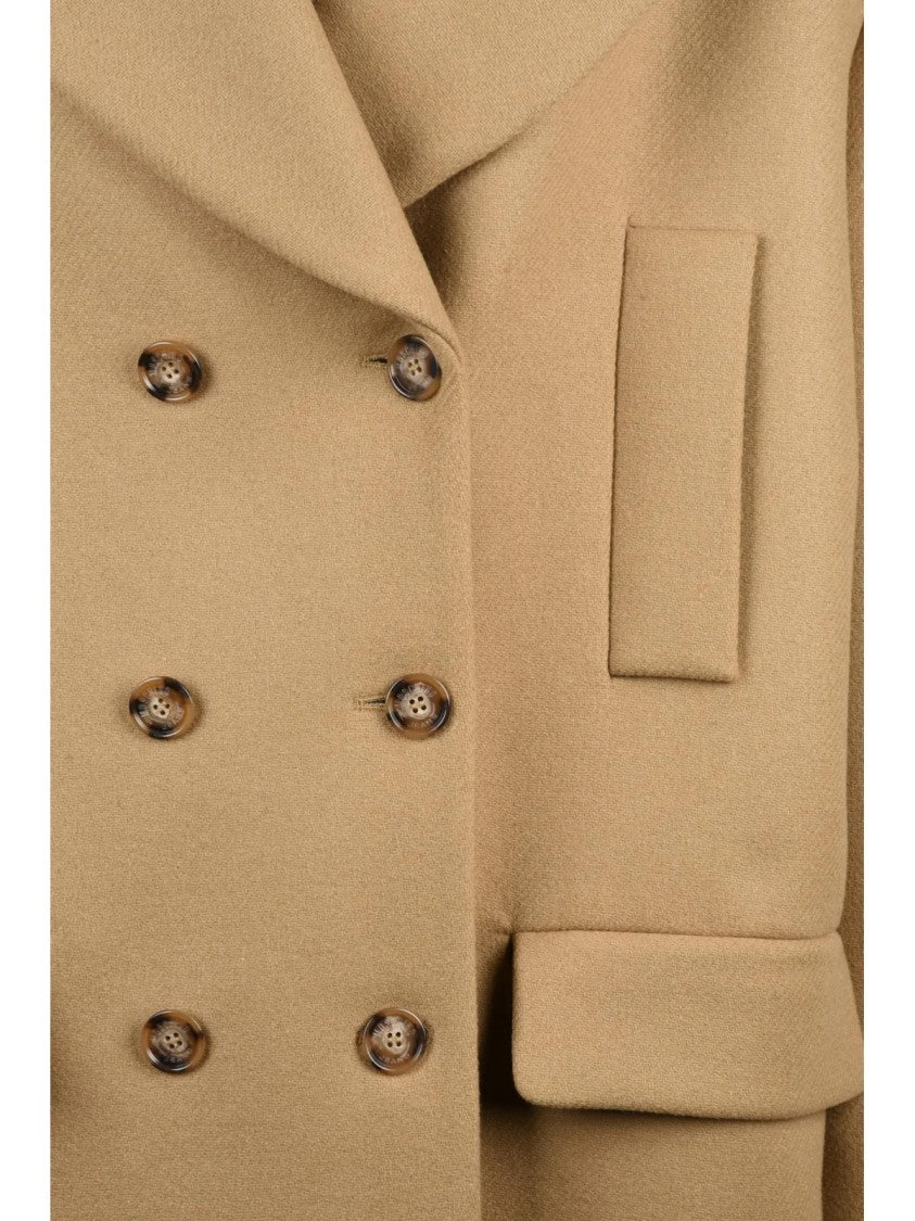 Mo5ch1no Jeans Beige Double-Breasted Virgin Wool-Blend Formal Coat