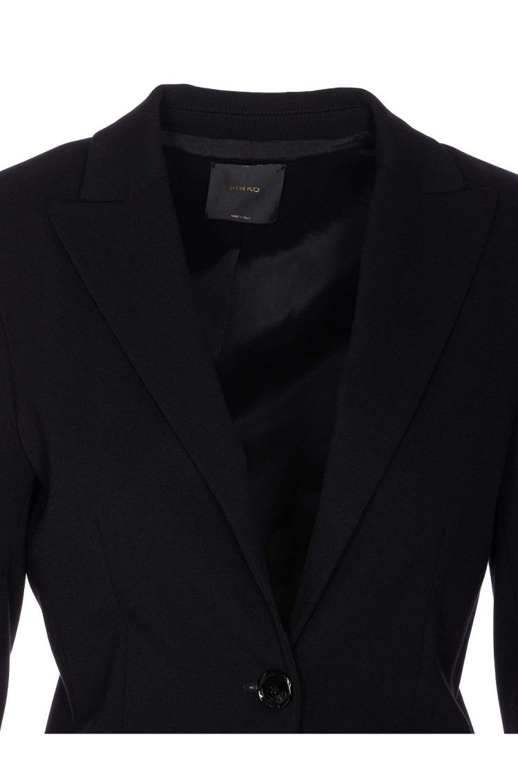 Pinko Black Single-Button Flap Pocket Viscose-Blend Blazer