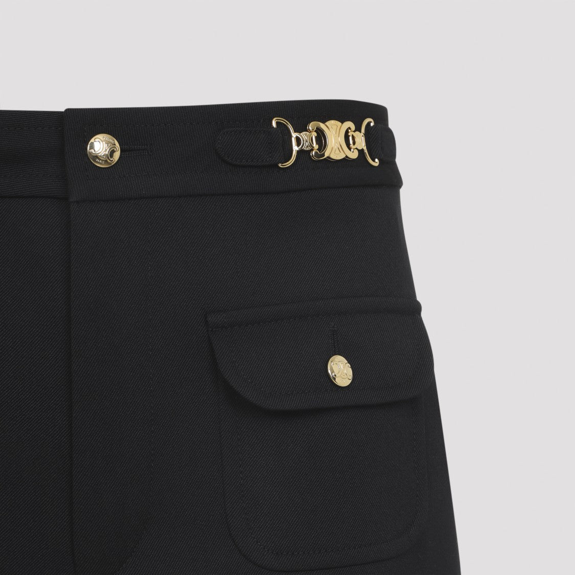Celine High-Waisted Black Wool Pants With Gold-Toned Hardware