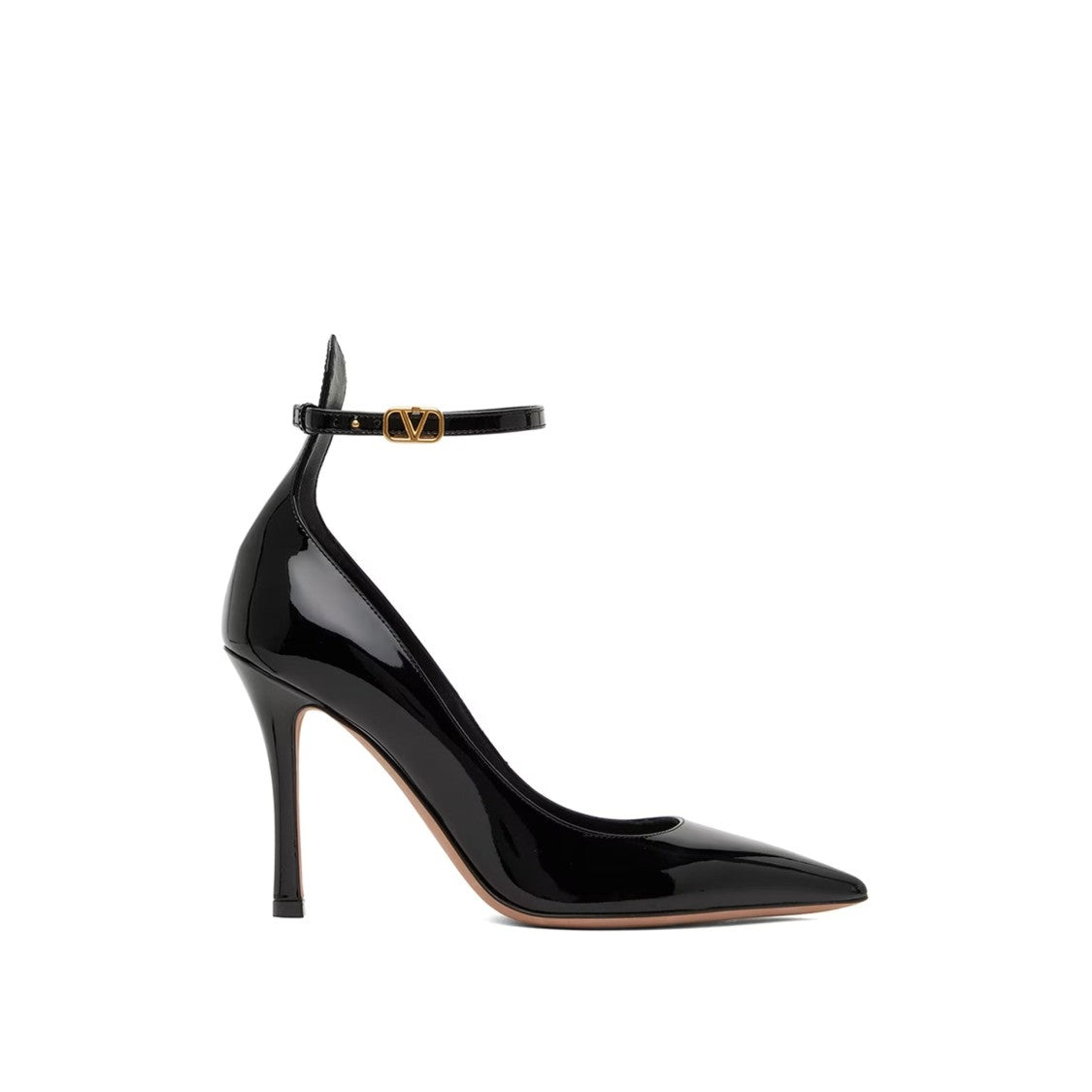 Valentino Garavani Pointed Toe Patent Leather Pumps With Logo Ankle Buckle