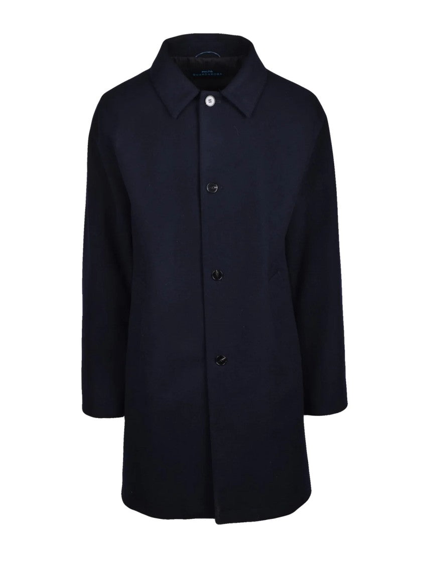 Paltò Blue Three-Quarter Sleeve Wool-Blend Coat