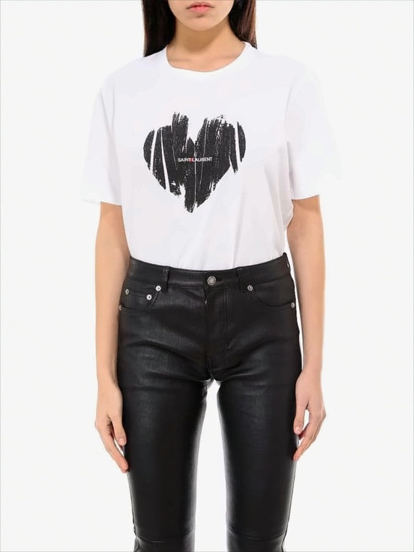 Saint Laurent White Cotton Saint Laurent T-Shirt With Bold Heart Graphic