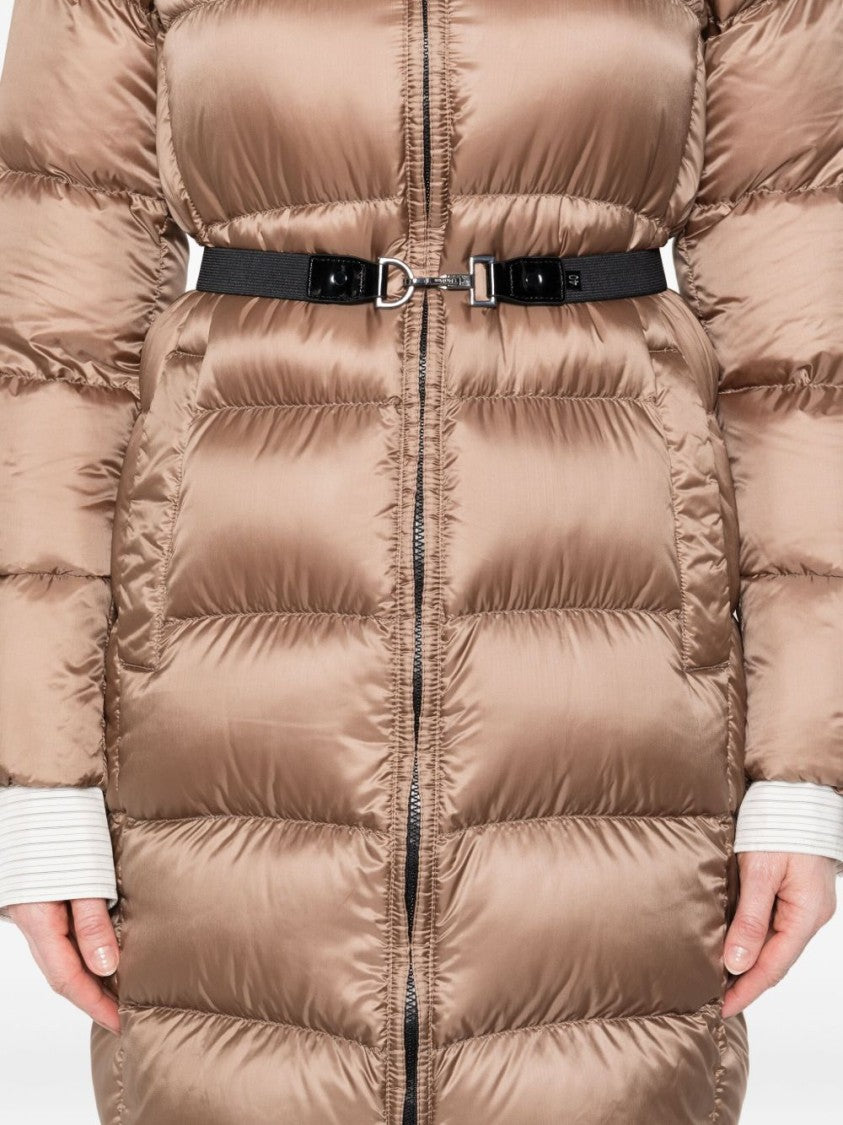 Max Mara Quilted Brown Coat With Classic Hood