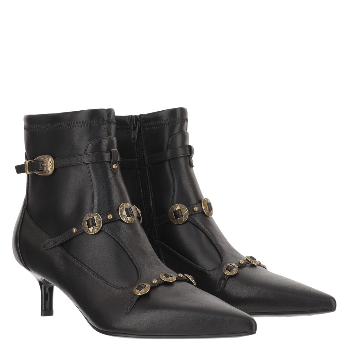 Pinko Pointed Toe Ankle Boots With Decorative Straps