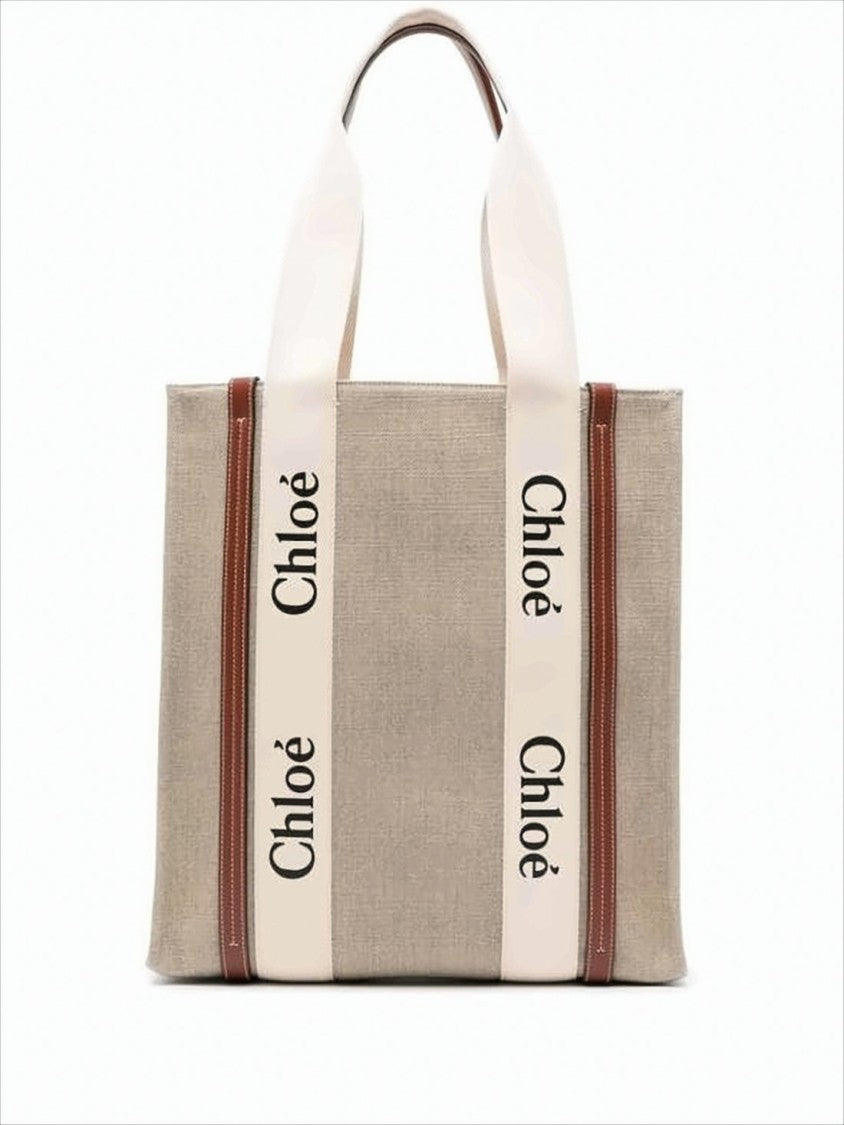 Chloé Structured Linen Tote Bag