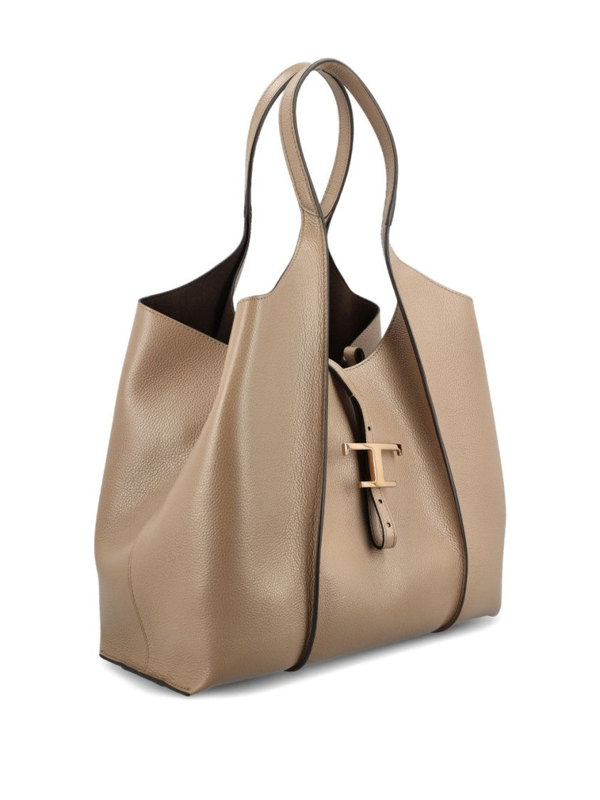 Tod's Beige Grained T-Buckle Pouch Tote