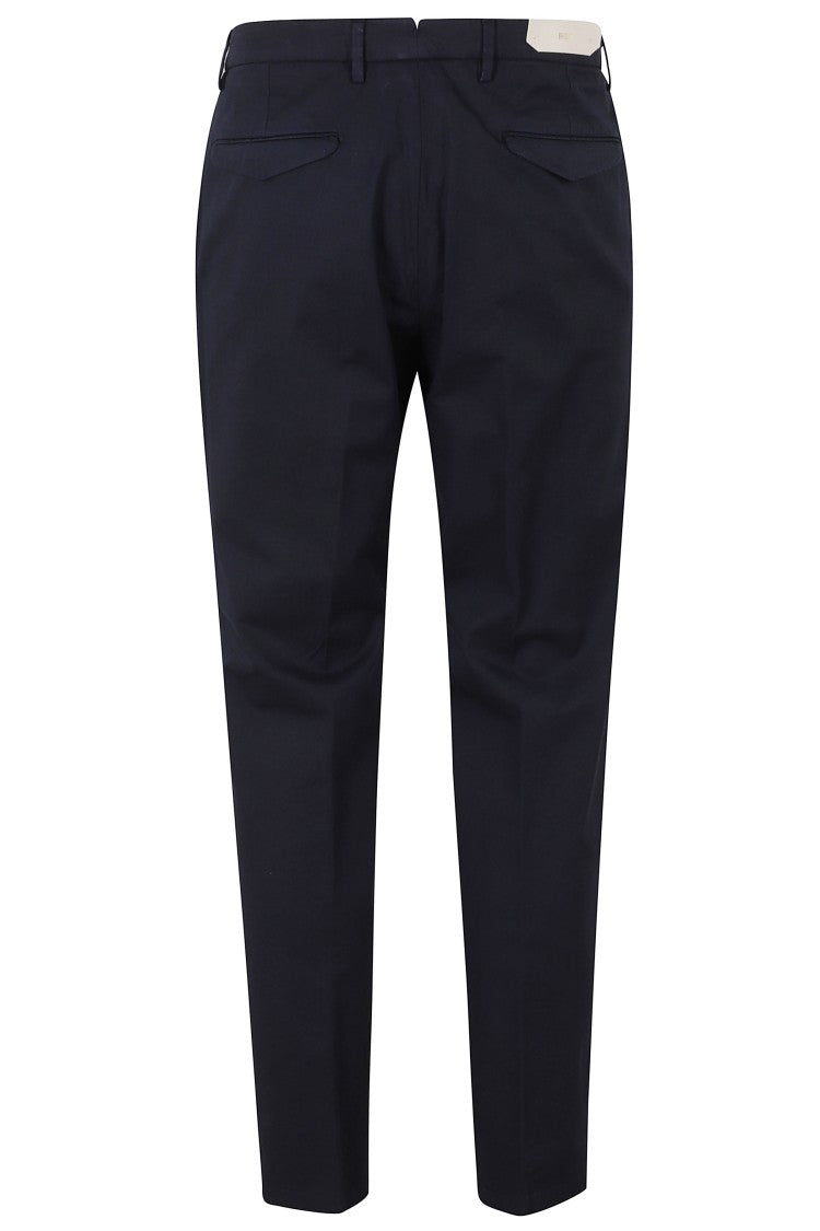 Briglia Blue Side Slanted Pockets Belt Loops Cotton-Blend Straight-Leg Pants