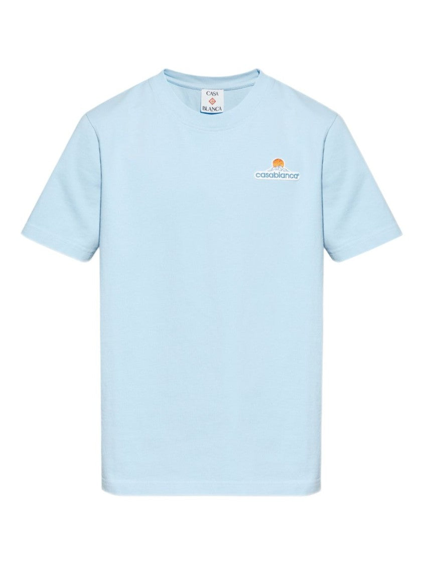 Casablanca Light Blue Logo Embroidered Cotton T-Shirt