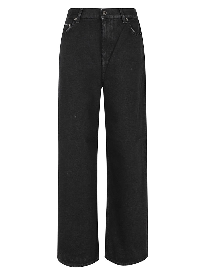 Golden Goose Wide-Leg Black Denim Jeans With Distressed Details
