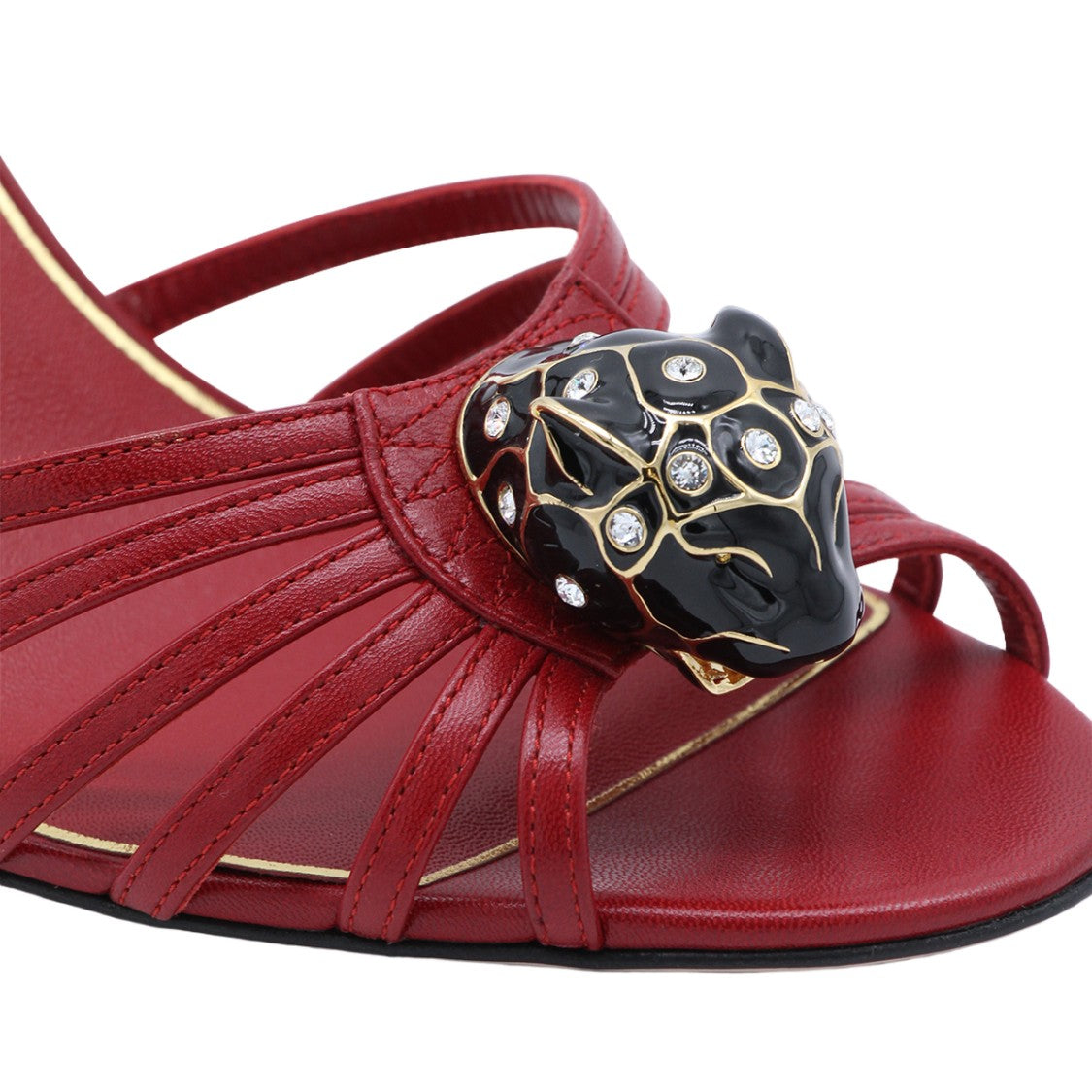 Valentino Garavani High-Heeled Red Sandals With Panther Embellishment
