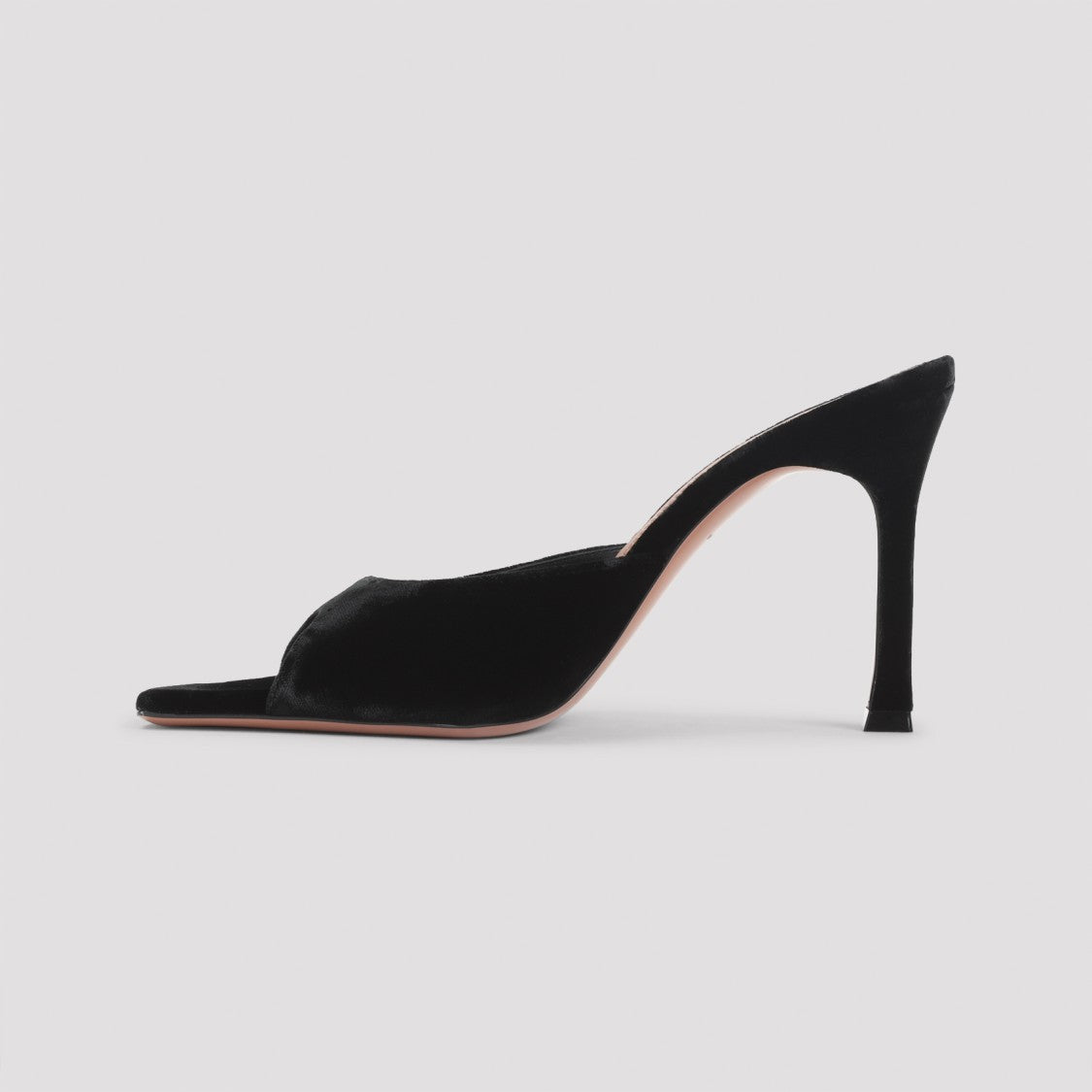 Amina Muaddi Open-Toe Black Stiletto Sandals With Curved Heel