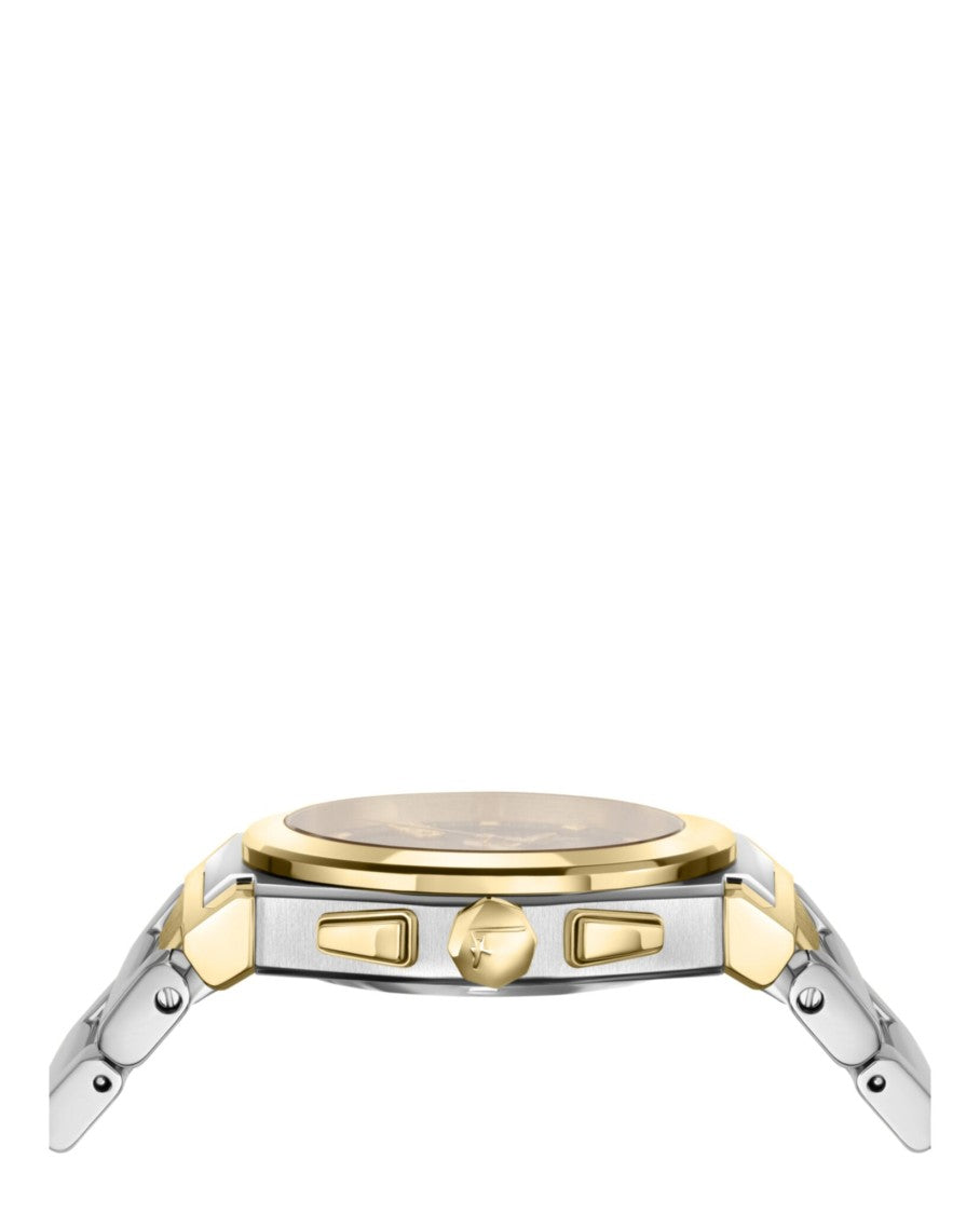 Ferragamo Vega Chrono Bracelet Watch With Green Guilloche Dial And Two-Tone Design