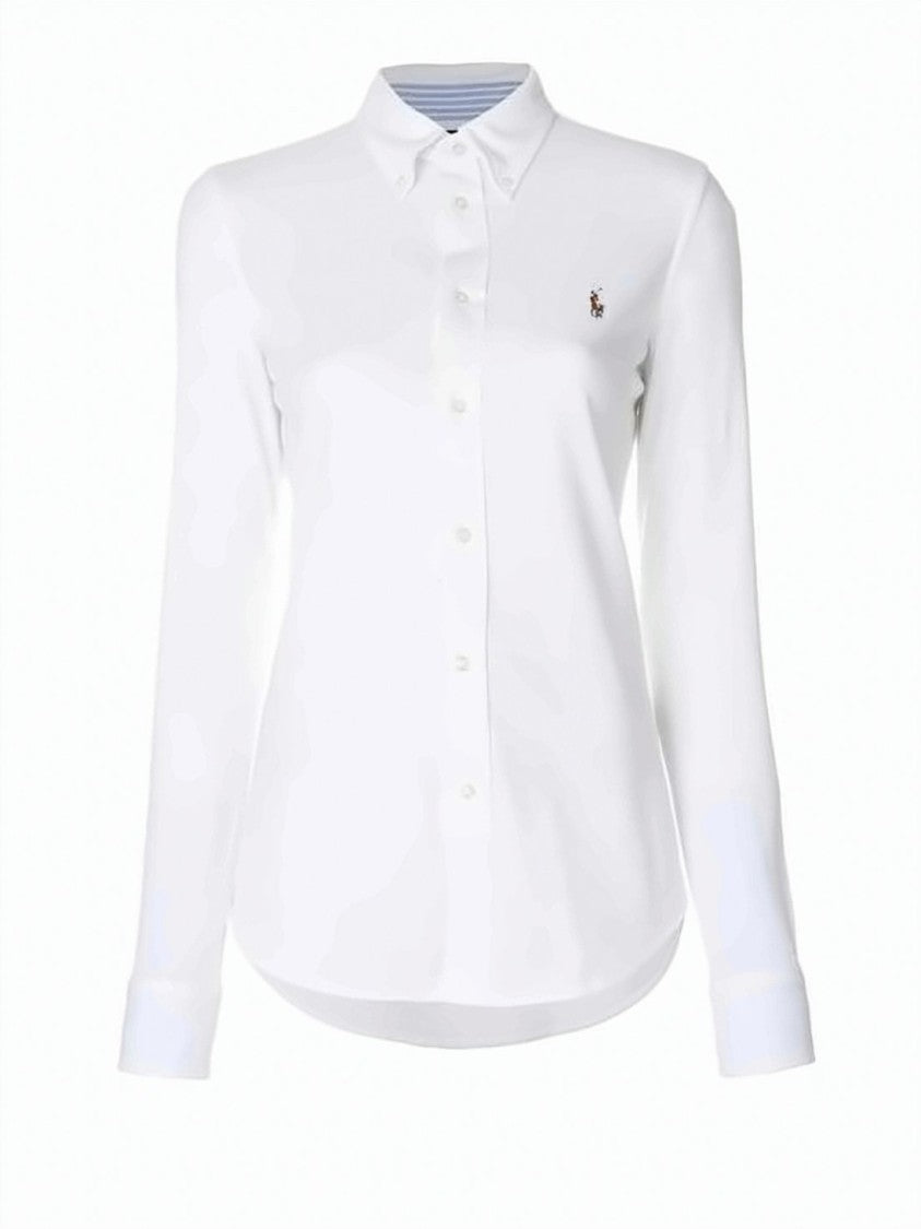 Polo Ralph Lauren Long-Sleeve Button-Up Shirt With Curved Hem And Logo Emblem