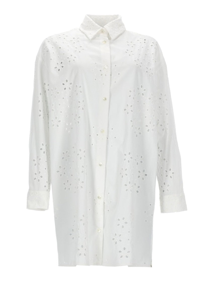Herno Neutrals Perforated Floral Pattern Cotton Shirt