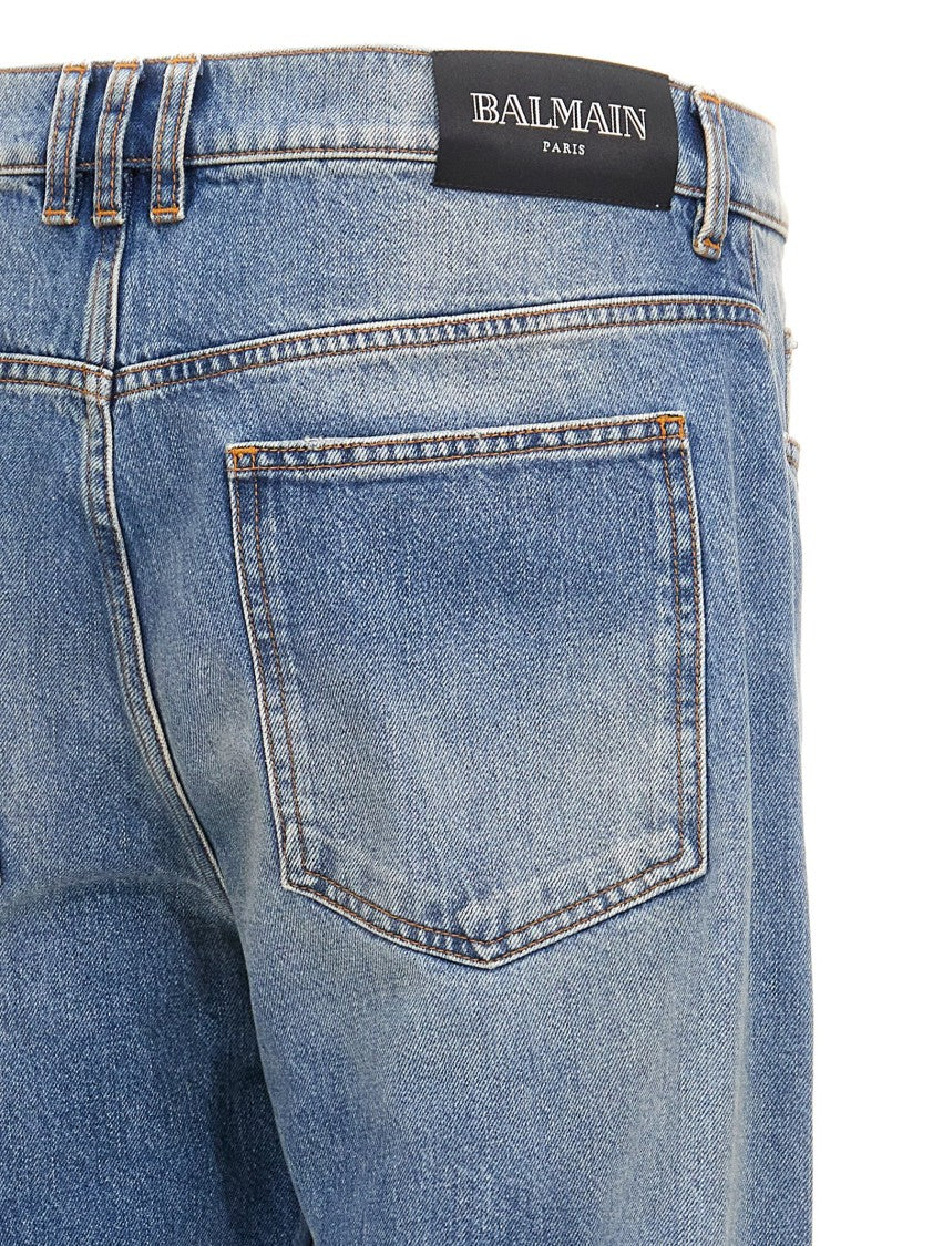 Balmain Used-Effect Wide Leg Denim Jeans