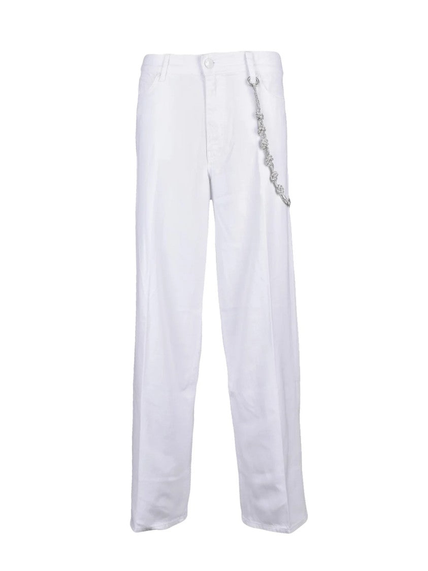 Pinko Loose Fit White Jeans With Decorative Side Chain