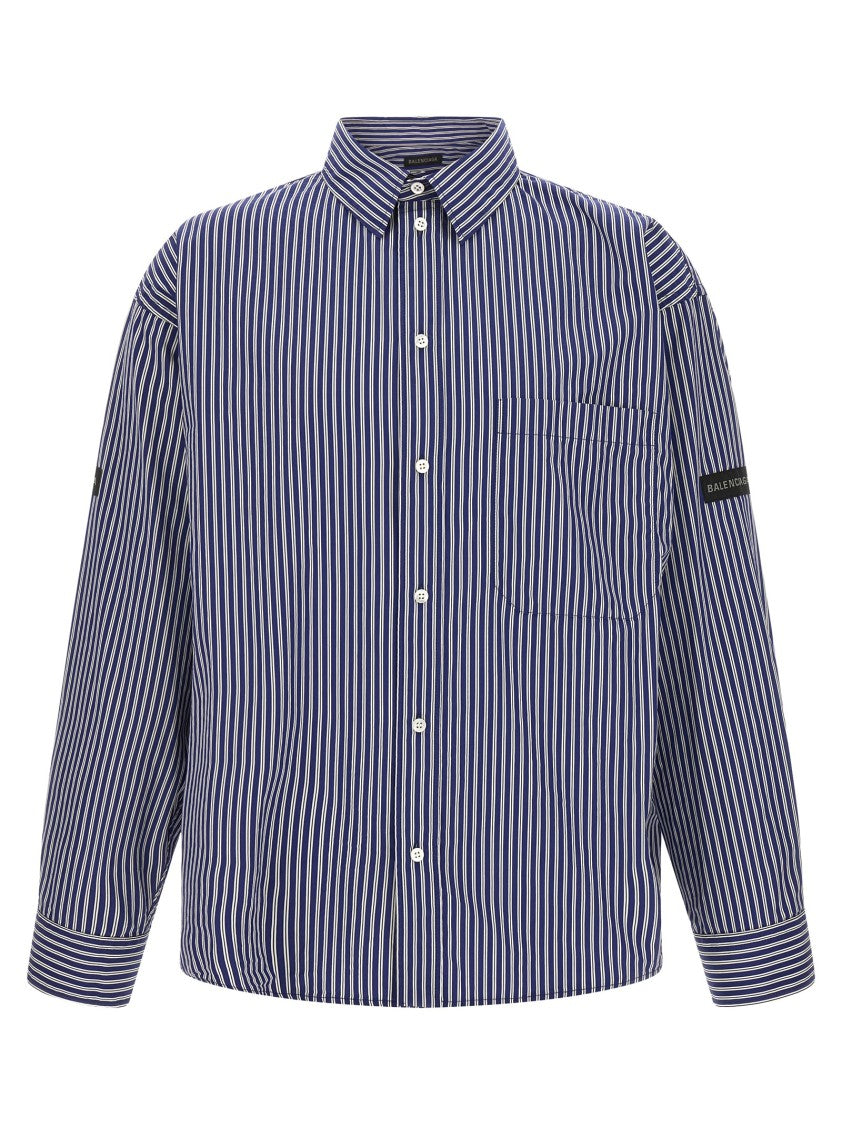 Balenciaga Vertical Stripe Cotton Poplin Shirt With Chest Pocket