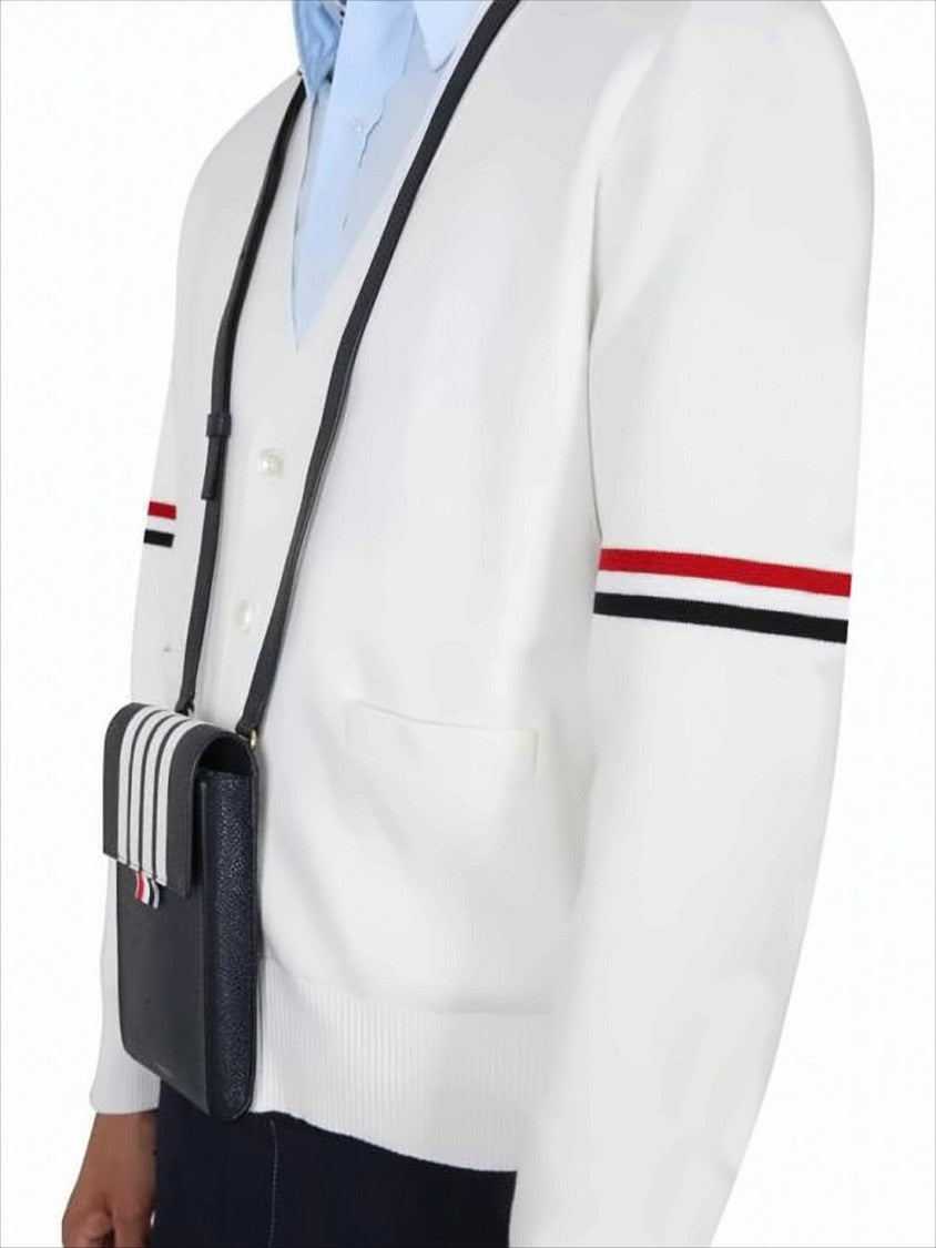 Thom Browne V-Neck Button Closure Cardigan With Contrasting Stripes