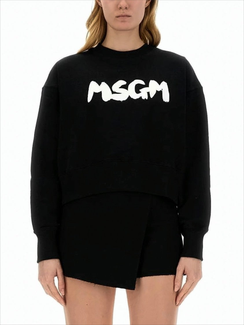 Msgm Black Cropped Long-Sleeve Sweatshirt With Bold Logo