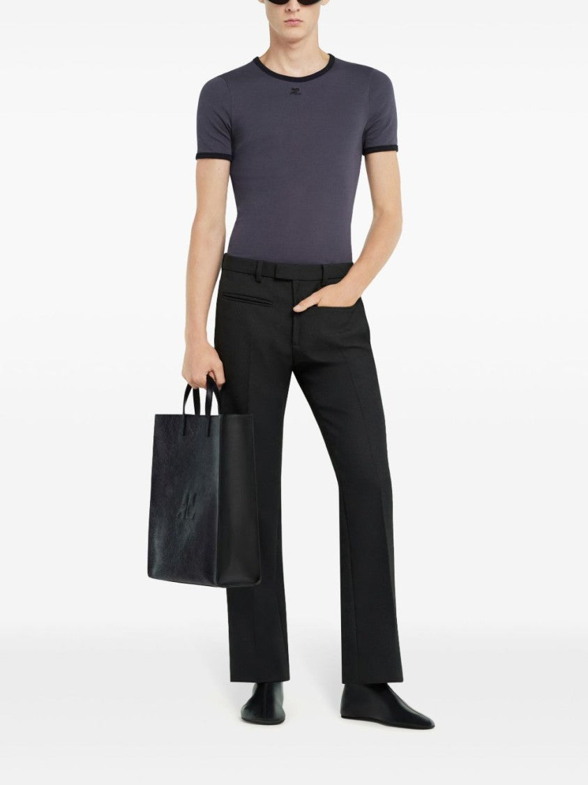 Courrèges Black Fitted Logo Patch Crew Neck T-Shirt