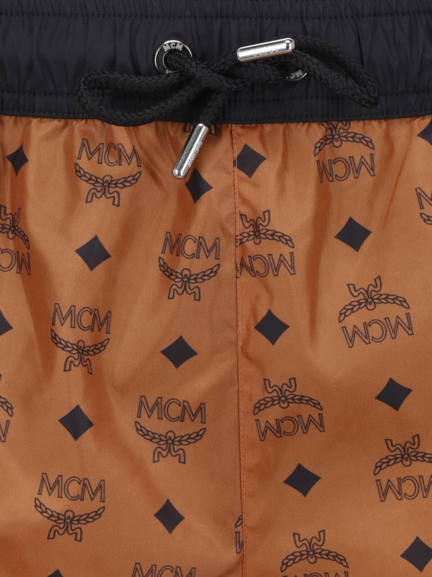 Mcm Brown Visetos Monogram Swim Shorts