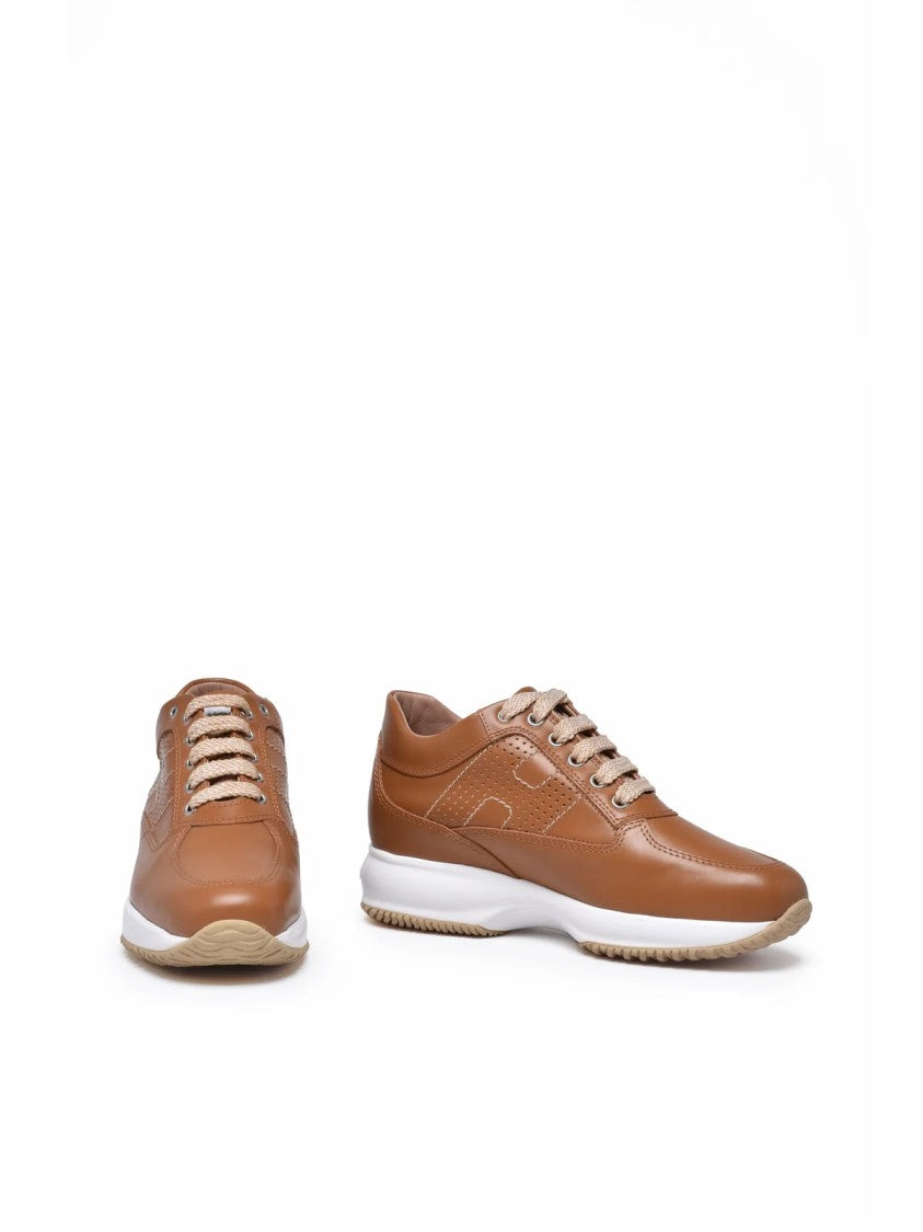 Hogan Brown Perforated Leather Low-Top Sneakers
