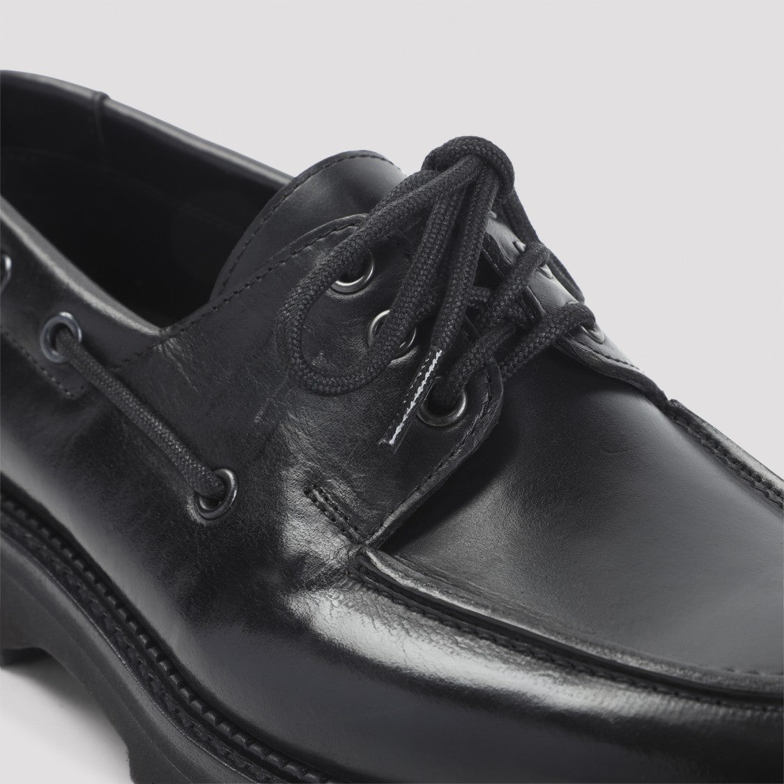 John Lobb High-Gloss Black Calf Leather Lace-Up Derbies