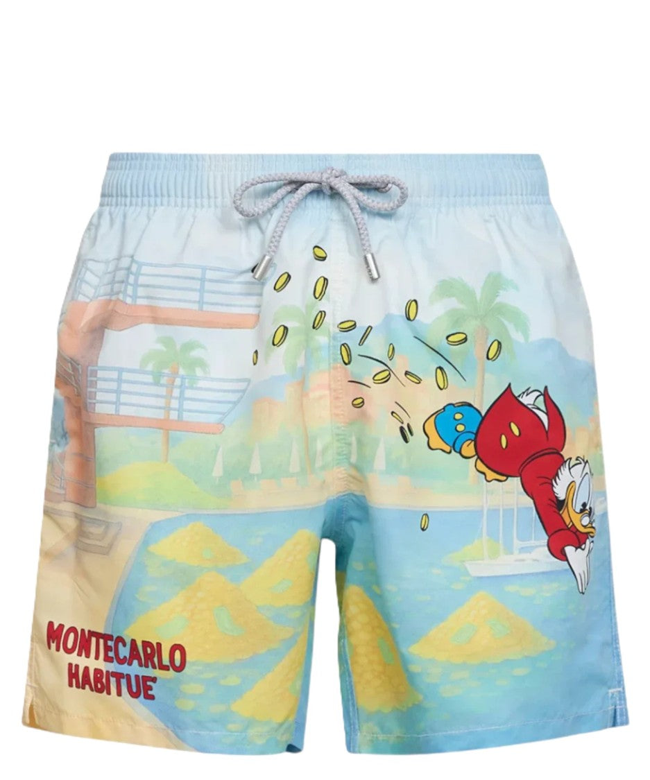Mc2 Saint Barth Playful Cartoon Print Swim Shorts With Adjustable Drawstring