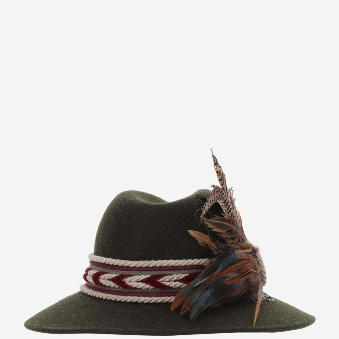 Alexia Alvarez De Toledo Wool Hat With Feather Brooch And Braided Strap