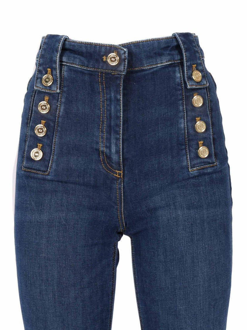 Elisabetta Franchi Flared High-Waisted Jeans With Decorative Button Detail