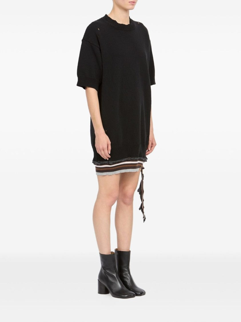 Mm6 By Maison Margiela Black Distressed Ribbed Day Dress