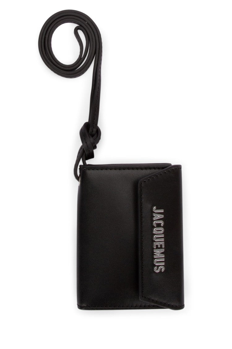 Jacquemus Compact Black Leather Wallet With Detachable Strap