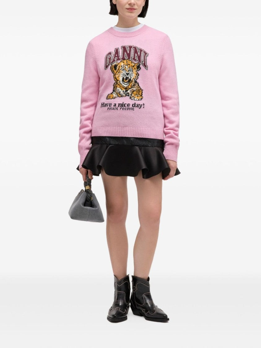 Ganni Playful Graphic Pink Sweater