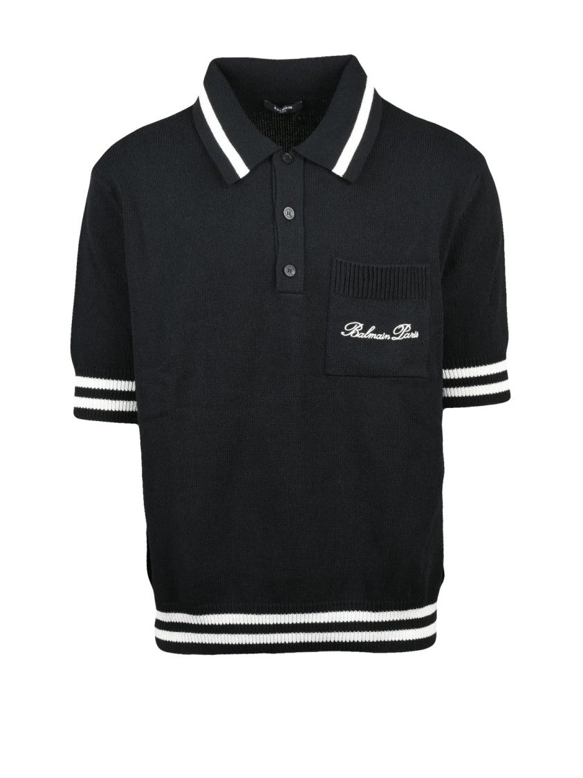 Balmain Classic Knit Polo With Collar And Button Placket