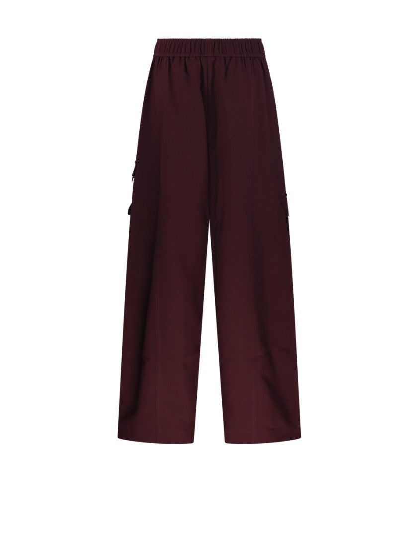 Ganni Burgundy Wide-Leg Utility Pants With Elasticated Waistband
