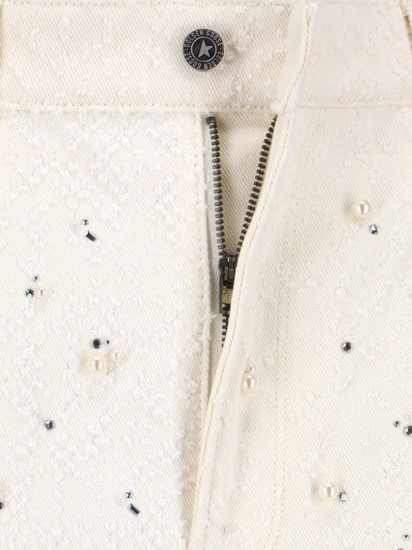 Golden Goose High-Waisted White Denim Jeans With Crystal Embellishments