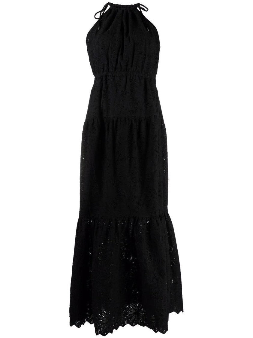 Michael Kors Embroidered Maxi Dress With Halter Neckline And Tiered Skirt