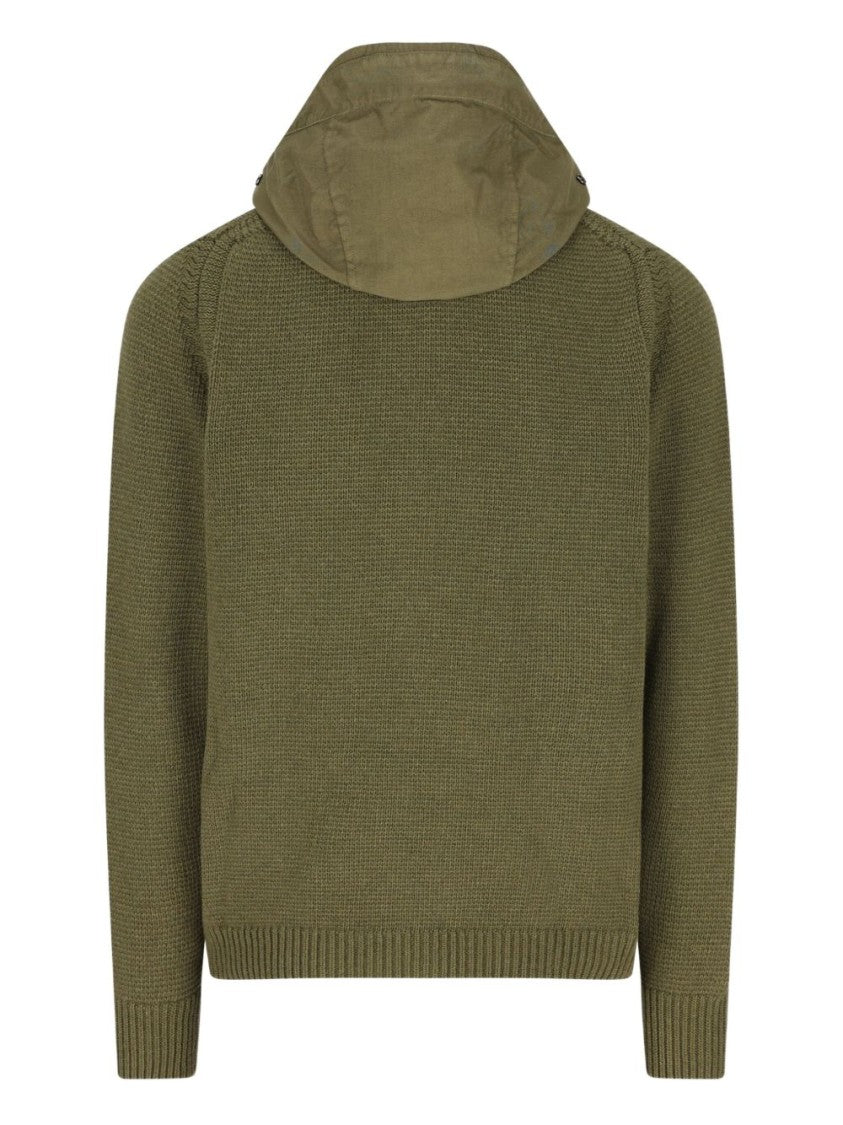 C.P. Company Textured Olive Green Wool Knit Cardigan