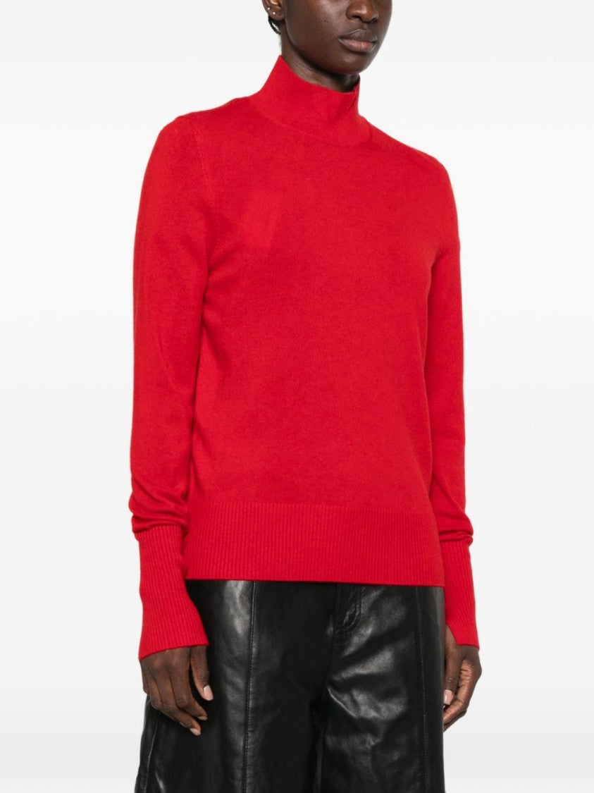Pinko High Neck Notch Detail Ribbed Accents Sweater