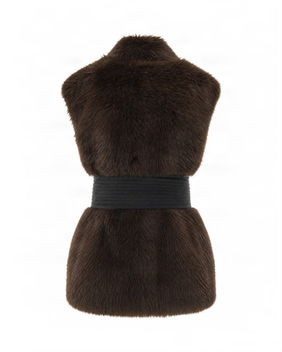 Liu Jo Dark Brown High Collar Faux Fur Vest